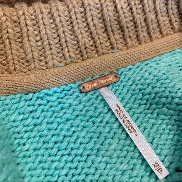 Free People Pembrook Sweater Stripe Cable Knit Mint Tan V Neck Collar Size: XS - Picture 2 of 7